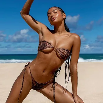 exy Strand Stílusú, Két darabos Készlet Nők Tekert Mellkasi Nyomtatási Croped Maximum + Megfelelő Kötést Alsónadrág Fürdőruha brazil bikini
